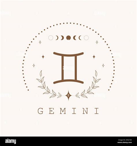 Gemini Zodiac Sign In Boho Style Astrological Icon Isolated On White