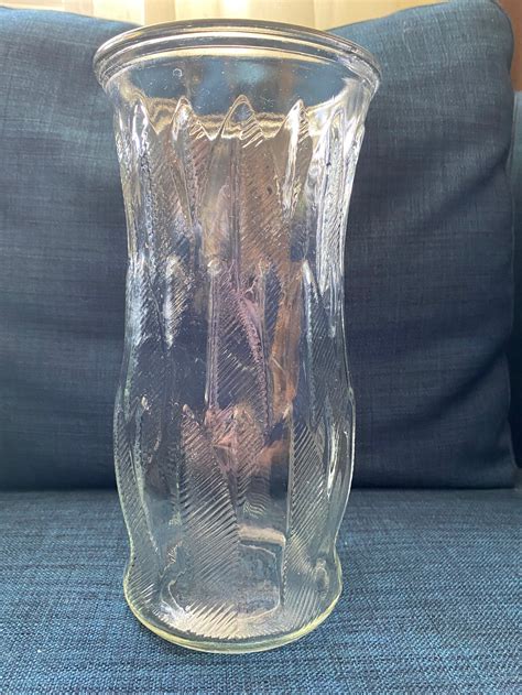 Vintage Clear E O Brody Co Textured Leaf Feather Glass Vase Etsy