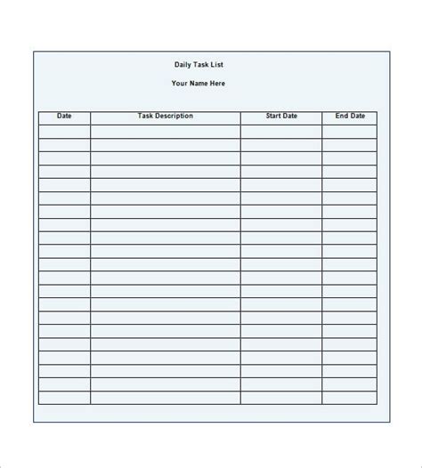 Task List Template Free Word Excel Pdf Format Download