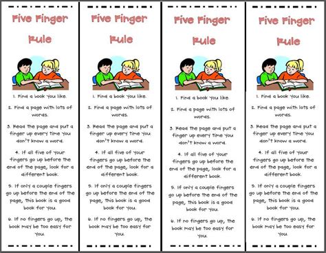 Five Finger Rule Bookmark Five Finger Rule Reading Skills Teaching