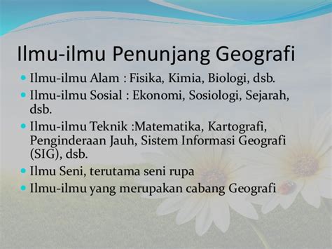 Korologi persebaran deskripsi interelasi keruangan kelingkungan kewilayahan (kompleks wilayah). Catatan Amini: ILMU-ILMU PENUNJANG GEOGRAFI