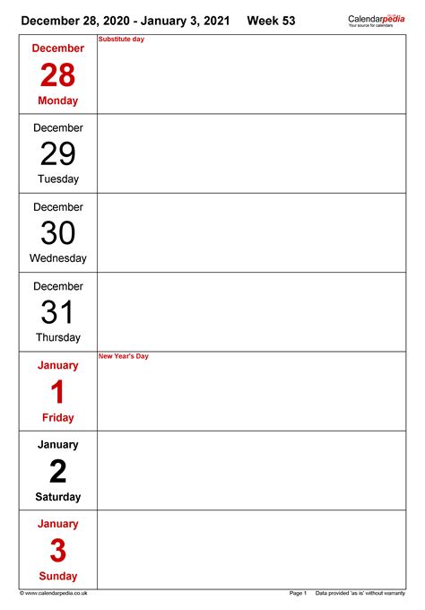 Easily keep track of errors. Weekly calendar 2021 UK - free printable templates for Excel