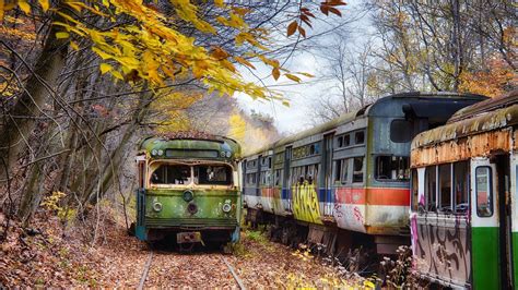Abandoned Train Station Pennsylvania Trees Autumn Wallpaper Travel