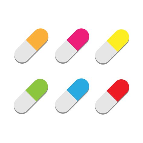 Set Of Color Medical Pills Vector Icon Cartoon Minimal Style Medical