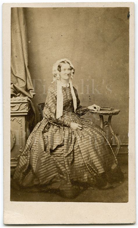 Cdv Photo Victorian Woman Bonnet Stripey Hoop Dress Seated Etsy