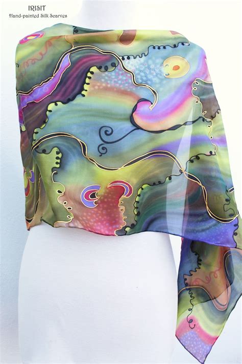 Hand Painted Abstract Silk Scarf Colorful Large Lightweight Etsy