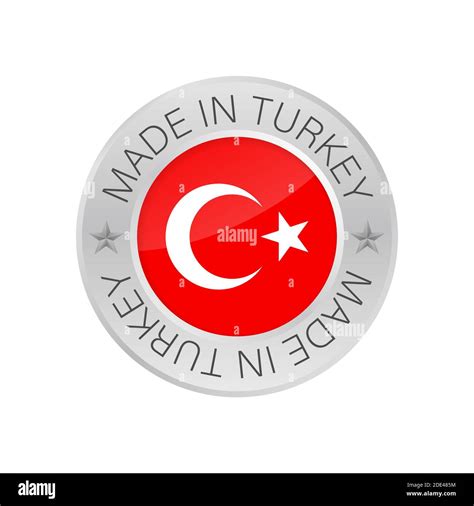 Glossy Metal Badge Icon Made In Turkey With Flag Vector Stock