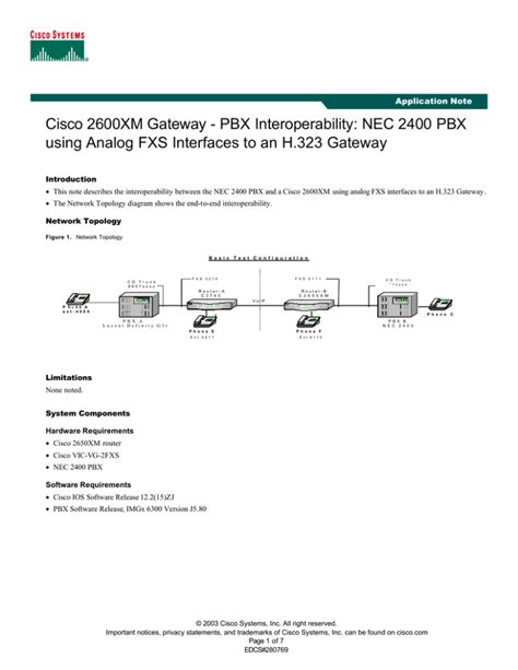 Cisco 2600xm Gateway Pbx Interoperability Nec 2400 Pbx