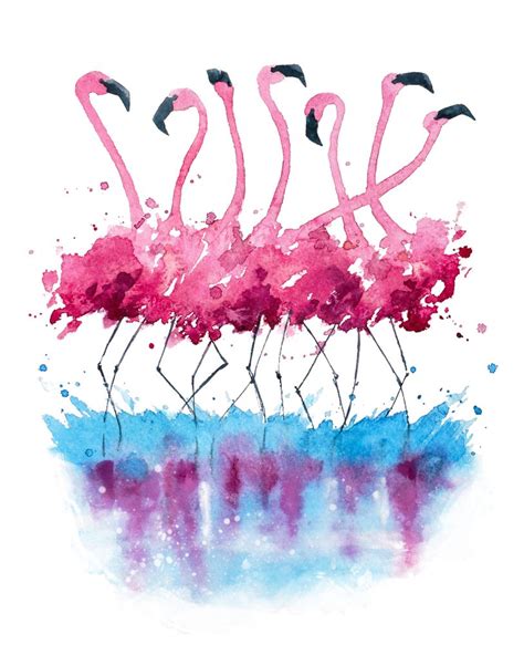 Flamingos Watercolor Painting Art Print By Kamieshkova X Small