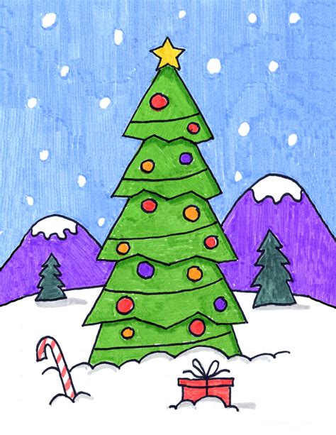 Easy How To Draw A Christmas Tree Tutorial Video Coloring Page