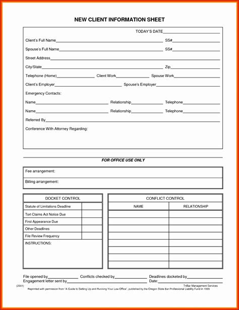 Printable Client Information Sheet Customize And Print