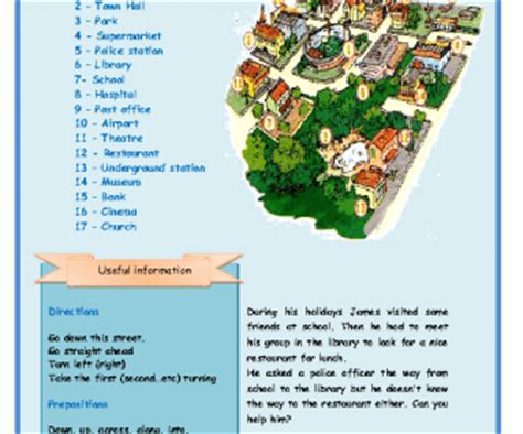 public places giving directions  prepositions worksheet