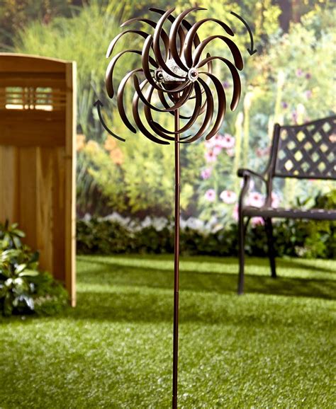 Solar Powered Garden Spinner Double Spiral Wind Sculpture For Yards