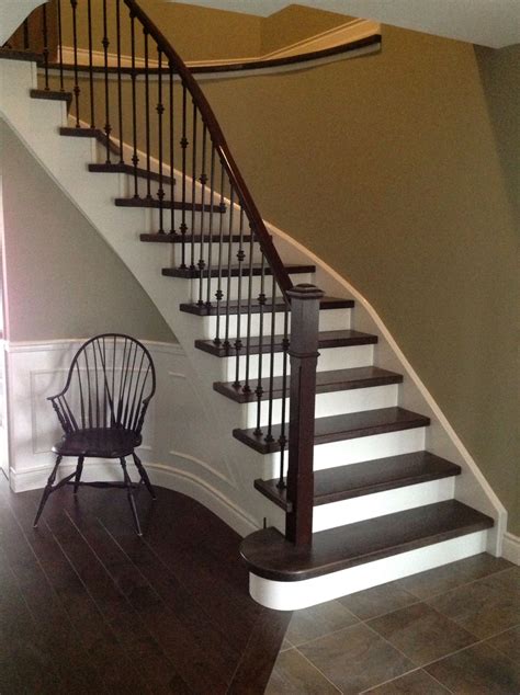 Wrought Iron Spindles White Risers Dark Maple Steps Paint Color