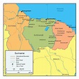 Mapa político de Surinam con ciudades y carreteras | Surinam | América ...