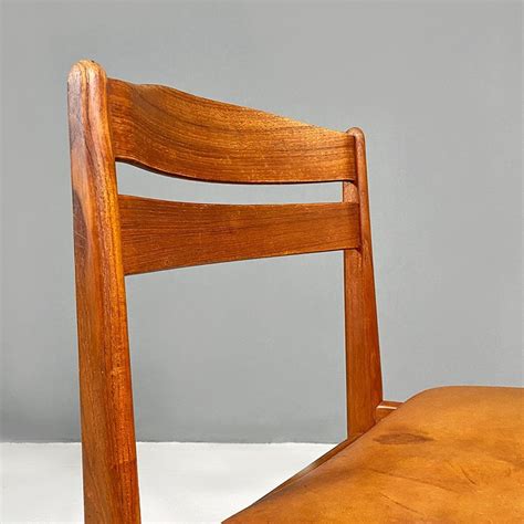 Mid Century Modern Danish Chairs In Teak And Cognac Leather 1960s Set