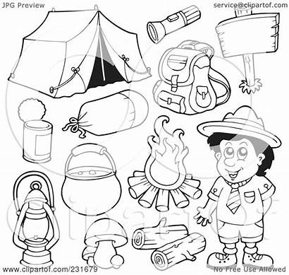 Camping Gear Clipart Coloring Pages Collage Outlined