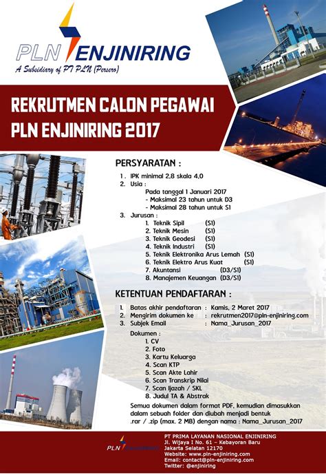 Perusahaan listrik negara (disingkat pln) atau nama resminya adalah pt pln (persero) adalah sebuah bumn yang mengurusi semua aspek kelistrikan yang ada di indonesia. Lowongan Kerja PT PLN Enjiniring