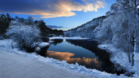 Tranquil Lake Landscape Nature Beauty Peacefull Ice Forest Snow