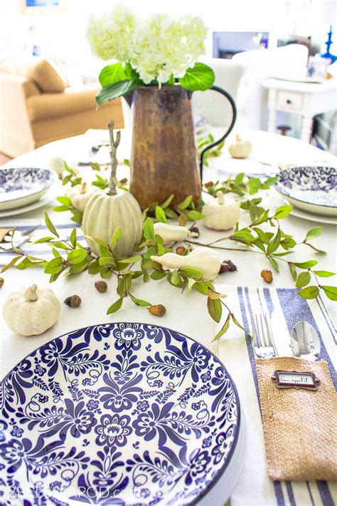 Blue And White Fall Tablescape 2 Bees In A Pod