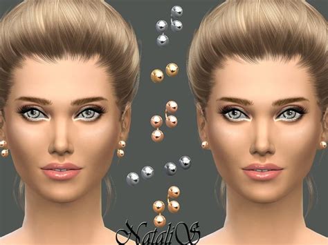 The Sims Resource Metal Balls Stud Earrings Set By Natalis • Sims 4
