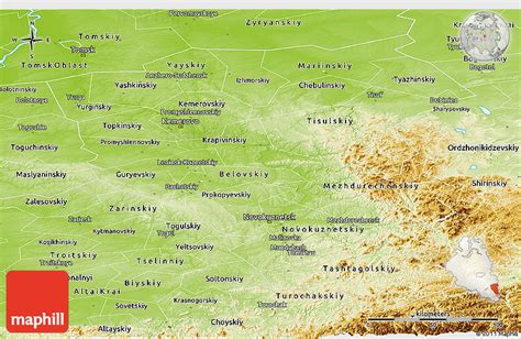 Physical Panoramic Map Of Kemerovo Oblast