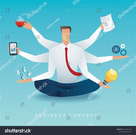 Businessmen Character Multitasking Hard Work By Stock Vector Royalty