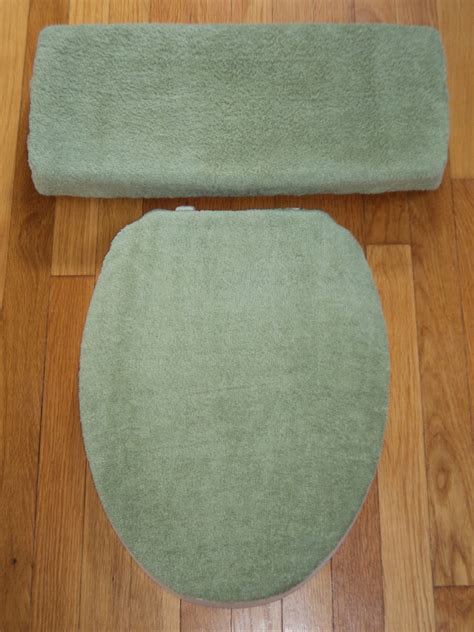 Sage Green Terry Cloth Toilet Seat Cover Set