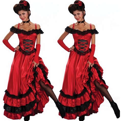 sexy red dance dress ladies saloon girl wild west burlesque costume fancy tango stage