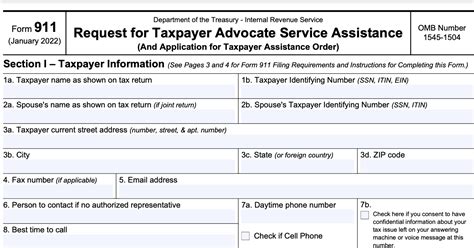 Irs Form 911 Requesting Taxpayer Advocate Assistance