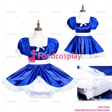 Fondcosplay Adult Sexy Cross Dressing Sissy Maid Short Blue Satin Dress