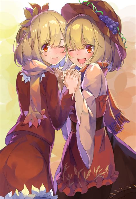 Safebooru 2girls D Aki Minoriko Aki Shizuha Apron Black Skirt Blonde Hair Blouse Commentary