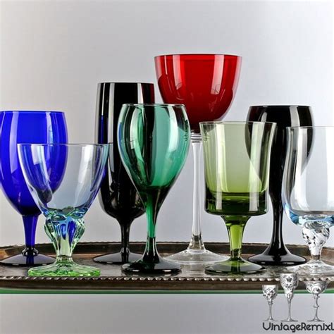 Mismatched Vintage Colorful Water And Wine Goblets Rainbow Etsy