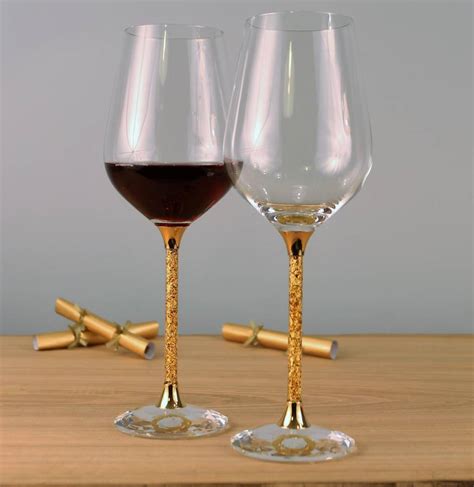Pair Of 24ct Gold Filled Stem Wine Glasses By Diamond Affair