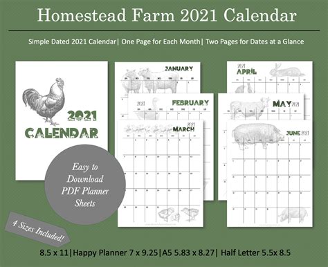 Homestead Farm Theme Printable Calendar Etsy