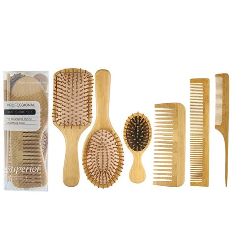 Natural Wood Hair Brush With Wooden Bristles Massage Scalp Comb And