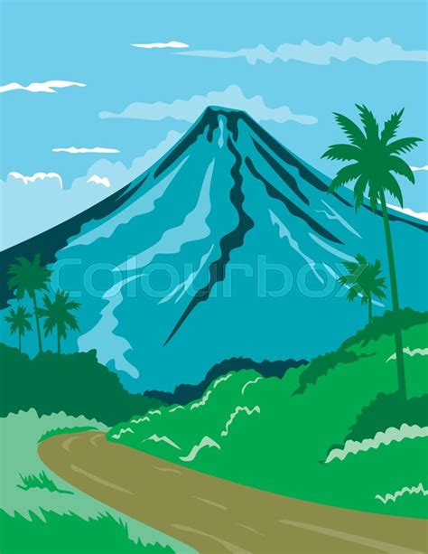 Wpa Poster Art Of Mayon Volcano Or Stock Vector Colourbox
