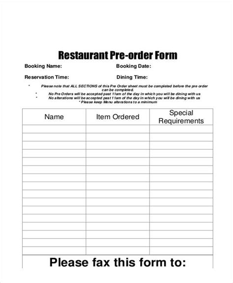 Free Pre Order Form Template