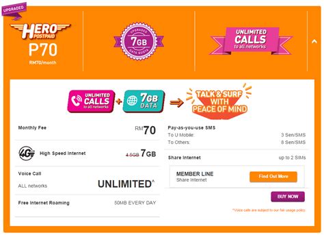 U mobile postpaid plan offers you the malaysia's first postpaid plan that gives you free internet access across asia and also internet quota with up to two other devices without getting a new account. U Mobile new Hero Postpaid P70 plan - Unlimited Calls to ...