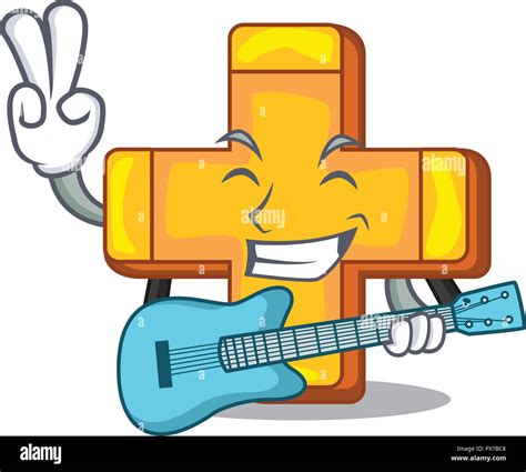 With Guitar Retro Plus Sign Addition Symbol Cartoon Stock Vector Image
