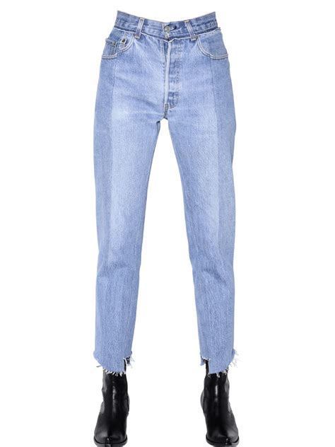 Destroyed wash denim jeans $17 $40 size: Lyst - Vetements Cropped Washed Cotton Denim Jeans in Blue