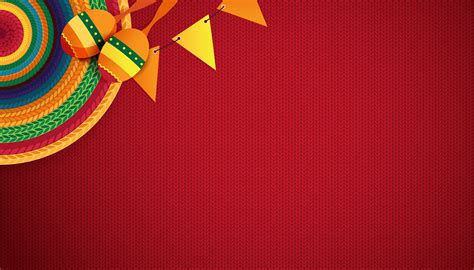 Mexican Holiday Background Sombrero Macaras On Red Background