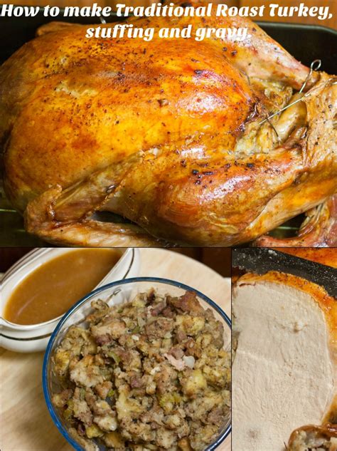 A Turkey With Stuffing And Gravy Next To Other Foods On A Plate In