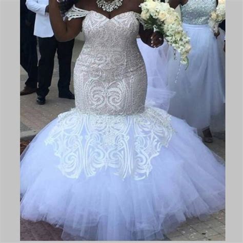 African Plus Size Wedding Dresses Major Beads Sequins Lace Appliques