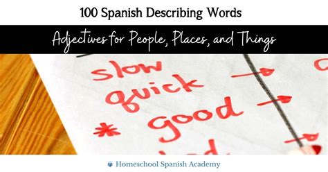 100 Spanish Describing Words Adjectives For People Places And Things
