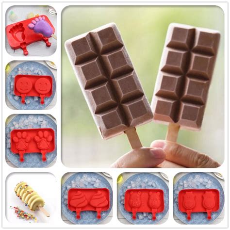 2 Holes Chocolate Plaid Shape Silicone Ice Cream Mold Smile Paw