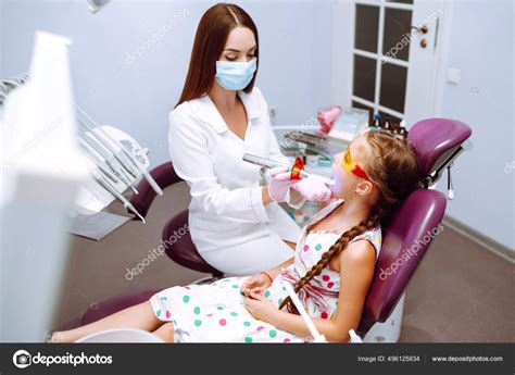 Little Girl Dentists Appointment Inspection Oral Cavity Teeth Child
