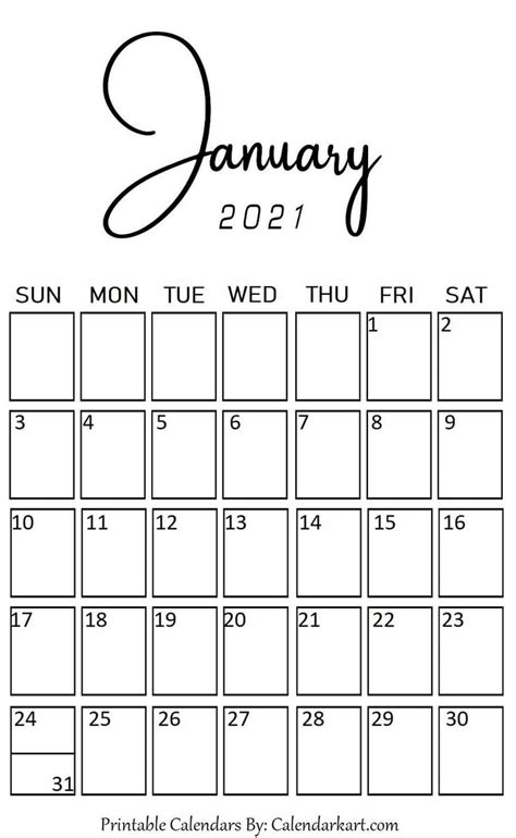 January 2021 Calendar Printable Free Monthly Monthly Calendar 2021