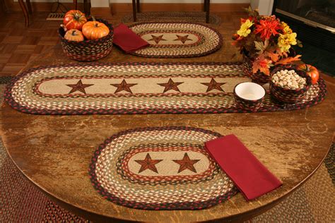 Tr 019 Barn Stars Oval Table Runner The Braided Rug Place