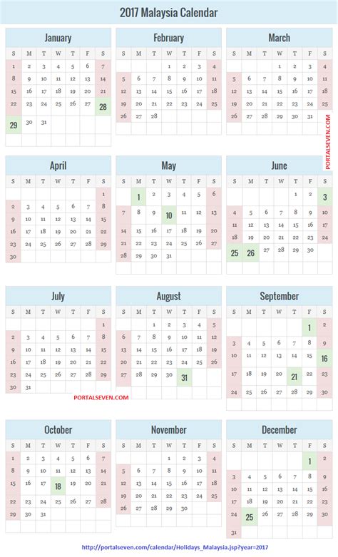 Calendar 2017 With Holidays Malaysia Calendar 2017 Malaysia